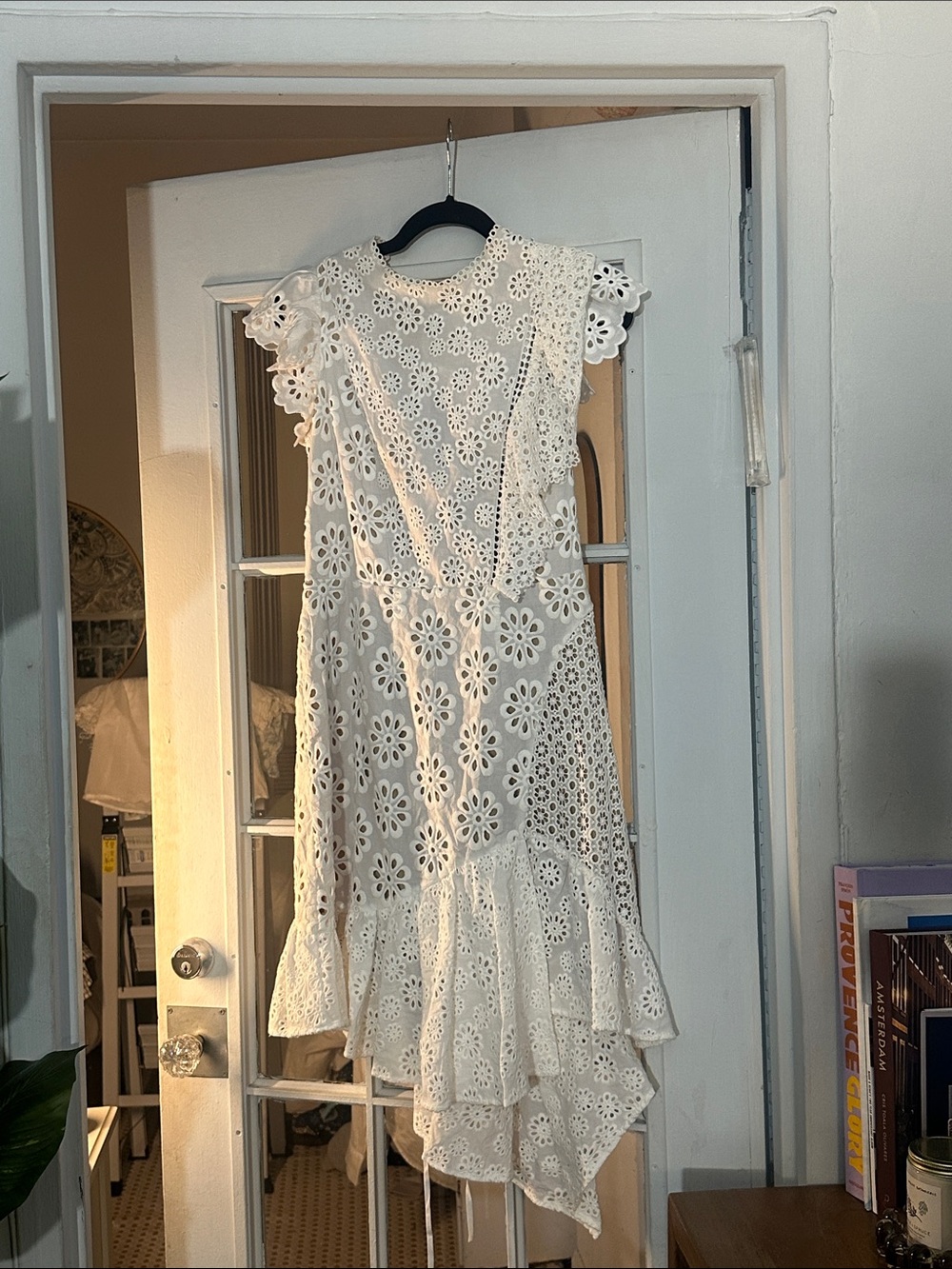 Sea New York White Eyelet Asymmetrical Midi Dress